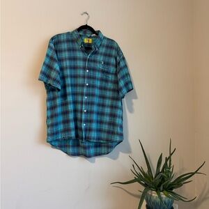 VTG 80’s Duck Head Teal and Black Plaid Button Down Shirt